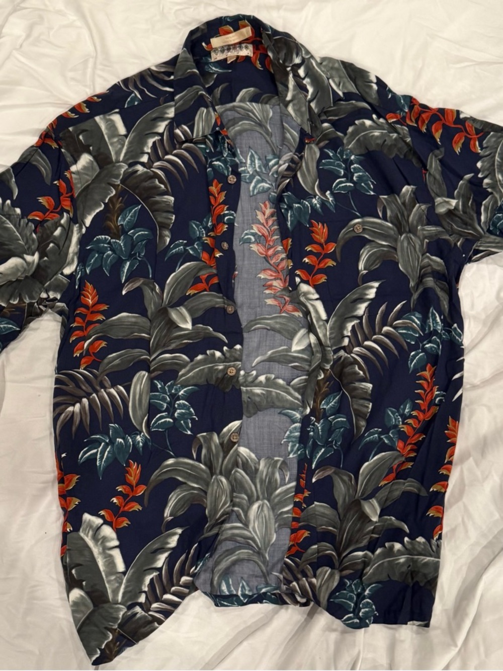 Men's Navy Tropical Print Short-Sleeve Camp Shirt